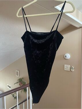 Forever 21 Black Velvet Spaghetti Strap Bodysuit